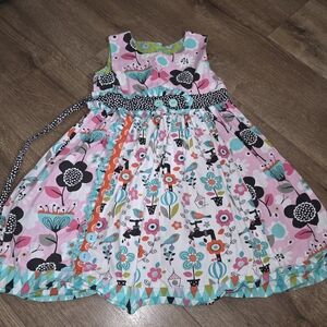 Jelly The Pug Pink and Blue Floral Kids Dress